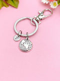 Silver Globe Keychain, Personalized Initial Charm, Travel Gift