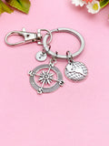 Silver Compass Globe World Charm Keychain, K1123