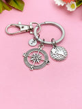 Silver Compass Globe World Charm Keychain, K1123