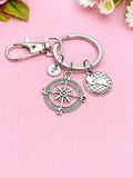 Silver Compass Globe World Charm Keychain, N1123A