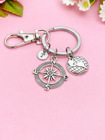 Silver Compass Globe World Charm Keychain, N1123A