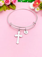 Silver Cross Charm Bracelet, Cross Jewelry Gifts, Personalized Customized Gifts, N145A