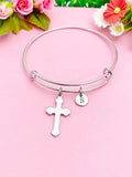 Silver Cross Charm Bracelet, Cross Jewelry Gifts, Personalized Customized Gifts, N145A