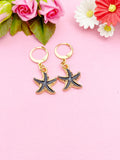 Gold Black Starfish Charm Earrings, Nautical Earrings, N3189A