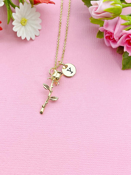 Gold Rose Flower Charm Necklace, N6030