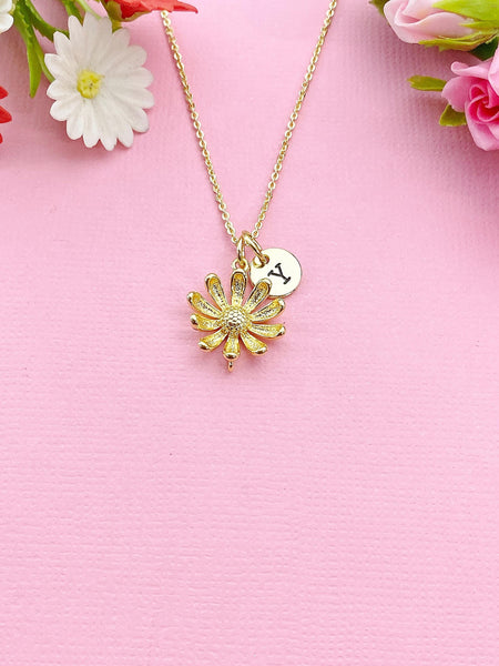Gold Daisy Flower Charm Necklace, N6032