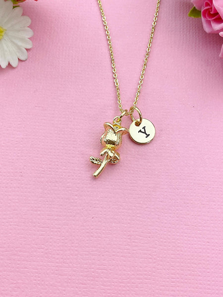 Gold Rose Flower Charm Necklace, Valentine Gift, N6033
