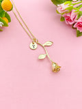 Gold Rose Flower Charm Necklace, Girlfriends Gift, N6036