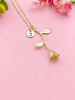 Gold Rose Flower Charm Necklace, Girlfriends Gift, N6036