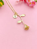 Gold Rose Flower Charm Necklace, Girlfriends Gift, N6036
