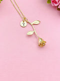 Gold Rose Flower Charm Necklace, Girlfriends Gift, N6036