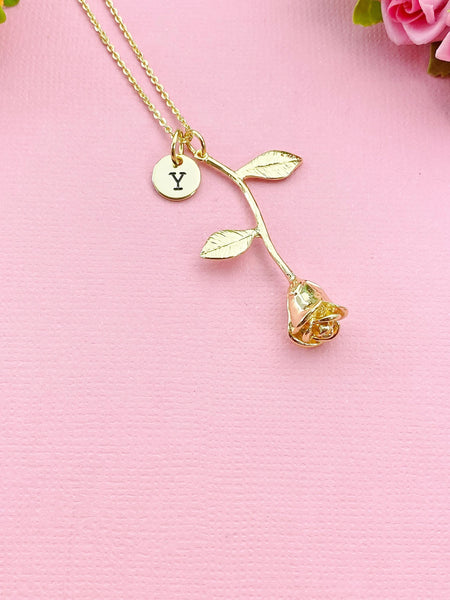 Gold Rose Flower Charm Necklace, Girlfriends Gift, N6036