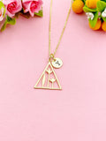 Gold Triangle Flower Leaf Charm Necklace, N6042
