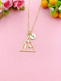 Gold Triangle Flower Leaf Charm Necklace, N6042