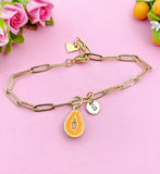 Gold Papaya Charm Bracelet, Orange Papaya Charm, N5726A