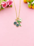 Gold Olive Charm Necklace, Black Olive Leaf Tree Jewelry Gift, N5862