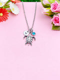 Silver Turtle Charm Necklace, Sea Turtle Love Pet Travel Gifts Ideas, N6048