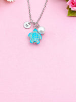 Silver or Gold Turtle Shell Pearl Charm Necklace, Sea Turtle Love Pet Travel Gifts Ideas, N5709C