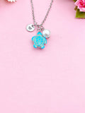 Silver or Gold Turtle Shell Pearl Charm Necklace, Sea Turtle Love Pet Travel Gifts Ideas, N5709C