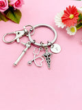 Silver Otoscope Stethoscope Caduceus Charm Keychain, Audiology Medical Device Charm, Doctor Gift, Personalized Graduation Gift, N773B