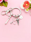 Silver Otoscope Stethoscope Caduceus Charm Keychain, Audiology Medical Device Charm, Doctor Gift, Personalized Graduation Gift, N773B