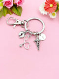 Silver Baby Footprint Stethoscope Caduceus Charm Keychain, Obstetricians, Midwives, Neonatologists Doctor Gift, Graduation Gift, N5982