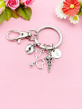 Silver Baby Footprint Stethoscope Caduceus Charm Keychain, Obstetricians, Midwives, Neonatologists Doctor Gift, Graduation Gift, N5982