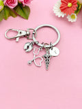 Silver Baby Footprint Stethoscope Caduceus Charm Keychain, Obstetricians, Midwives, Neonatologists Doctor Gift, Graduation Gift, N5982