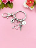 Silver Baby Footprint Stethoscope Caduceus Charm Keychain, Obstetricians, Midwives, Neonatologists Doctor Gift, Graduation Gift, N5982