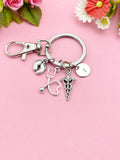 Silver Baby Footprint Stethoscope Caduceus Charm Keychain, Obstetricians, Midwives, Neonatologists Doctor Gift, Graduation Gift, N5982