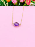 Gold Amethyst Charm Necklace, Gemstone Birthstone Necklace, N3375