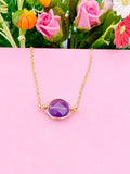 Gold Amethyst Charm Necklace, Gemstone Birthstone Necklace, N3375