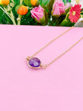 Gold Amethyst Charm Necklace, Gemstone Birthstone Necklace, N3375