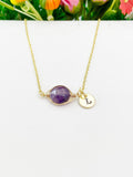 Gold Amethyst Necklace, Wire Wrapped, N3374