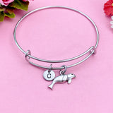 Seal Charm Bangle Bracelet, Initial Charm, Manatee Sea Cow, Biologist Gift