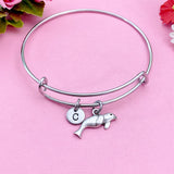 Seal Charm Bangle Bracelet, Initial Charm, Manatee Sea Cow, Biologist Gift