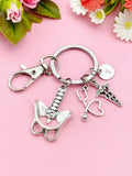 Silver Anatomy Pelvis Bone Stethoscope Caduceus Charm Keychain, Radiologists Gift, Chiropractors, Physical Therapists, N5983