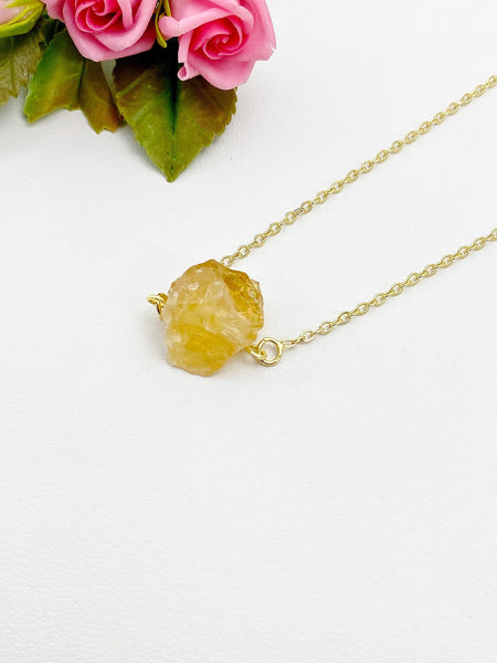 Gold Citrine Necklace, Natural Gemstone Jewelry, November Birthday Gift, N4256