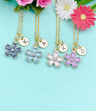 Gold Sakura Flower Charm Necklace, Japanese Cherry Blossom, N5911A