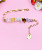 Gold Nature Amethyst Quartz Crystal Yellow Quartz Tiger Eye Bar Charm Paperclip Bracelet, N6051