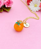 Gold Plum Necklace, Handmade Lampwork Fruit Peach Plum Charm, Dainty Necklace, N4997