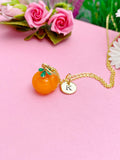 Gold Plum Necklace, Handmade Lampwork Fruit Peach Plum Charm, Dainty Necklace, N4997