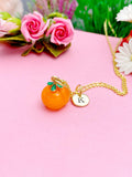 Gold Plum Necklace, Handmade Lampwork Fruit Peach Plum Charm, Dainty Necklace, N4997