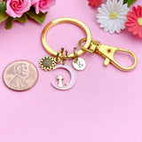 Sunflower Cat on Moon Keychain, Initial Charm, Personalized Gift