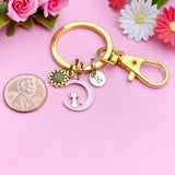 Sunflower Charm Keychain, Gold Pink Cat Sit on The Moon Charm Keychain, Personalized Gift, N1555