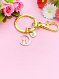 Gold Pink Cat Sit on The Moon Charm Keychain, Personalized Gift, N1555A