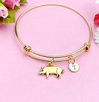Gold Pig Charm Bracelet, Silver in Option, N1410