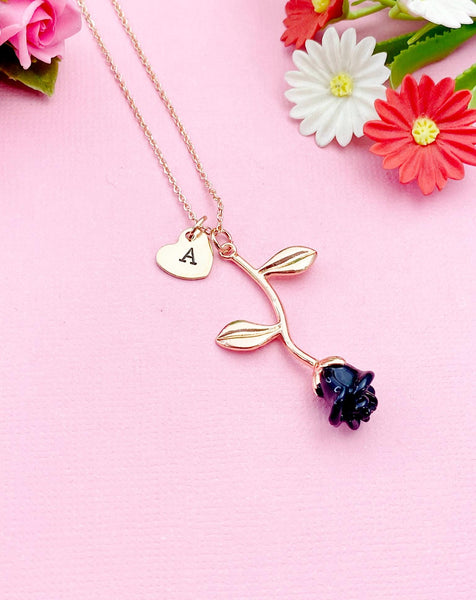 Rose Gold Black Rose Charm Necklace, N4436A