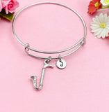 Bass Clarinet Charm Bracelet, Silver Music Gift, Personalized Initial