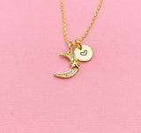 Gold Moon Star Zirconia Charm Necklace, N6053